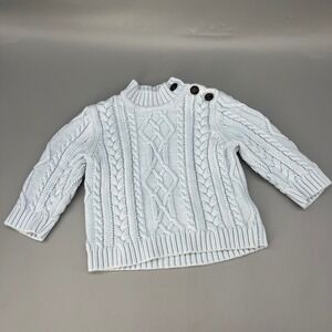 Vtg Y2K Tommy Hilfiger‎ Cable Knit Sweater 6-12M Baby Blue 100% Cotton Mock Neck